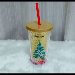 Starbucks Cup Golden Glitter  Holiday Dog Cat Christmas Tree 16 oz. Thailand